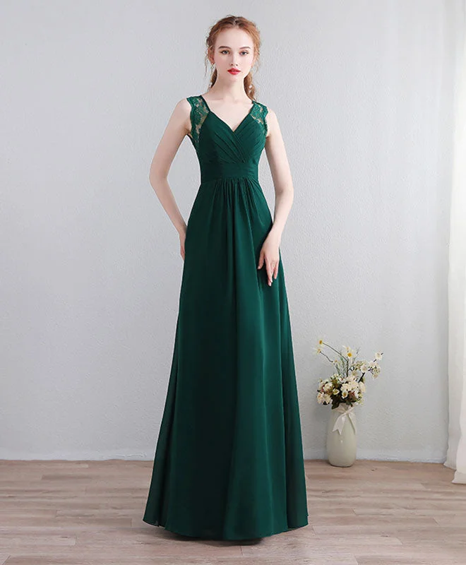 Shift DressGreen Lace Chiffon Long Prom Dress, Green Evening Dress