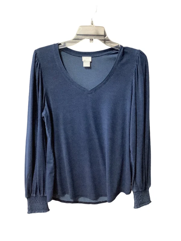 women's tops with ruffled hemsTop Long Sleeve By Chicos In Blue, Size: M