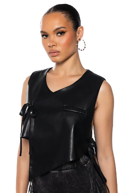 women's coats for minimalist aestheticsBIA CROPPED ASYMMETRICAL FAUX LEATHER VEST