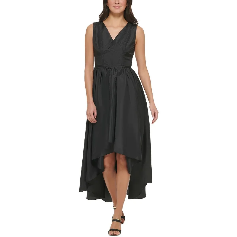 Crepe DressDKNY Womens V Neck Tea Length Midi Dress