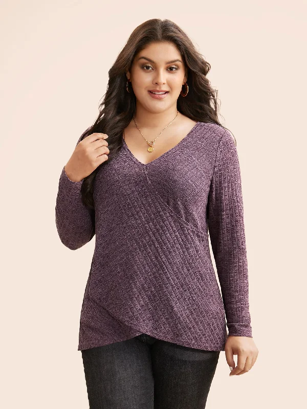 women's tops for those who want to add a touch of elegance and sophistication to their everyday wearSolid Rib Knit Wrap Jersey Top