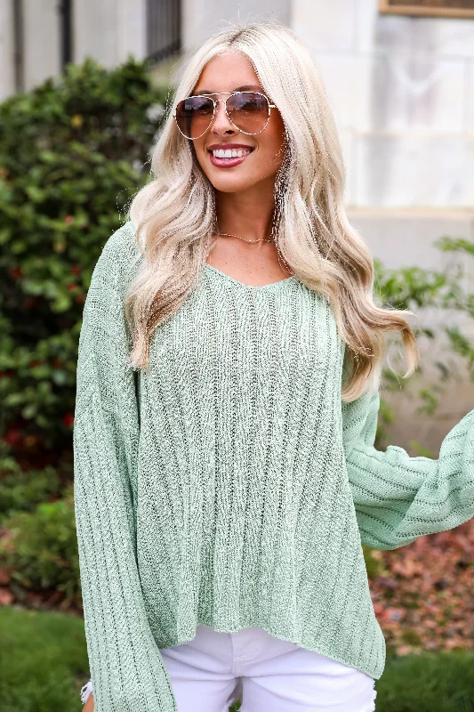 women's tops with cold-shoulder cutsFINAL SALE - Casual Essence Sage Lightweight Knit Top