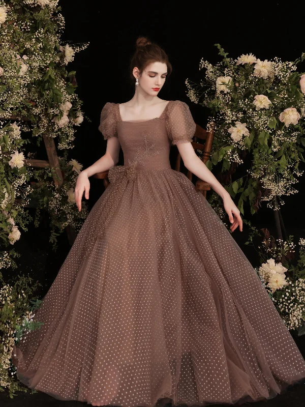 Prom DressSimple Brown Tulle Long Prom Dress, Tulle Evening Dress