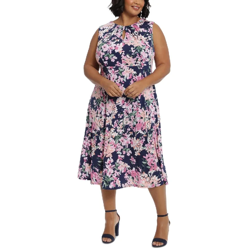 Plunging Neckline DressLondon Times Womens Plus Floral Print  Midi Dress