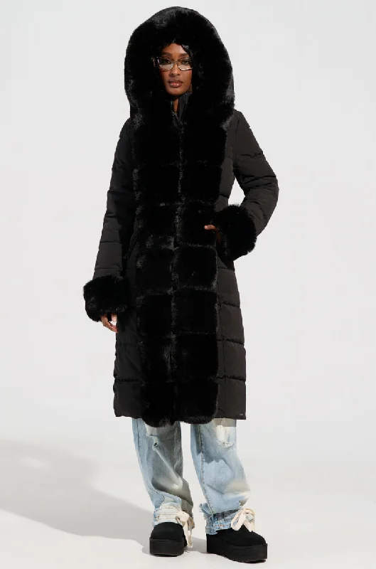 women's coats in bold colorsARLETTE FUR TRIM PUFFER