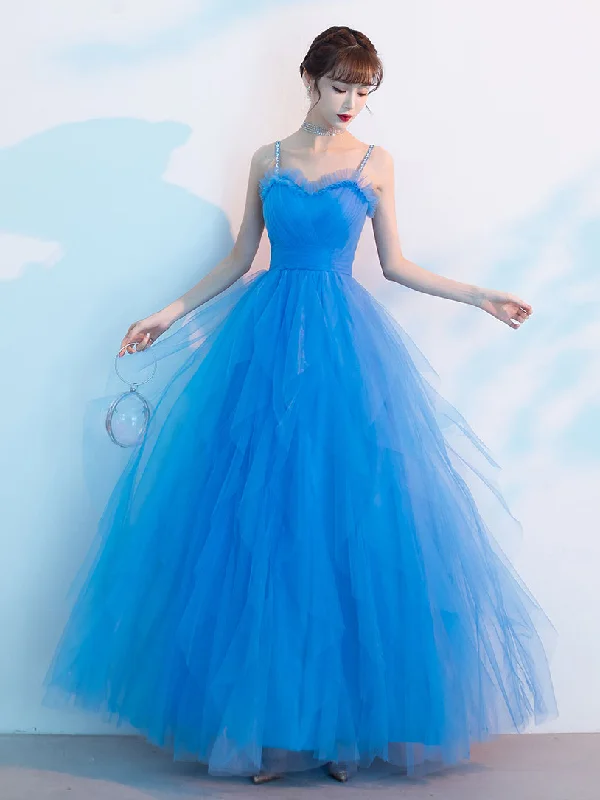 women's pastel dressesBlue Sweetheart Neck Tulle Long Prom Dress, Blue Evening Dress