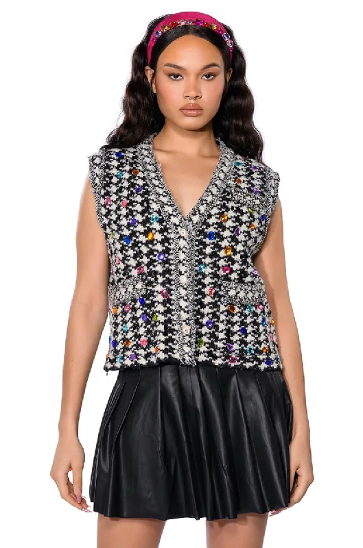 women's coats with asymmetrical hemsGLAM LIFE ONLY GEM SWEATER VEST