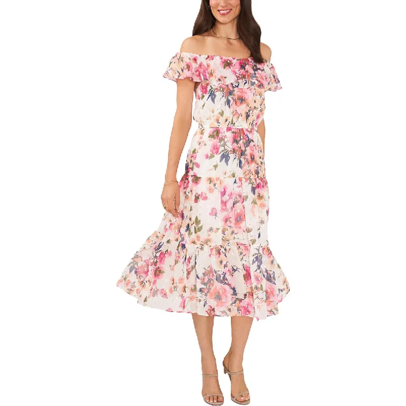 Spaghetti Strap DressMSK Womens Floral Off-The-Shoulder Midi Dress