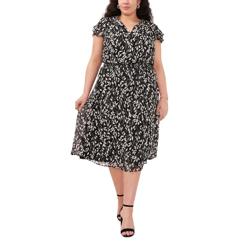 Ruffled Hem DressMSK Womens Plus Floral Print  Midi Dress