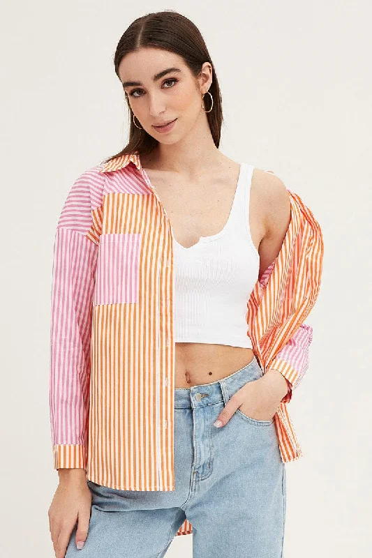 women's tops with sleeveless designsStripe Shirt Top Long Sleeve