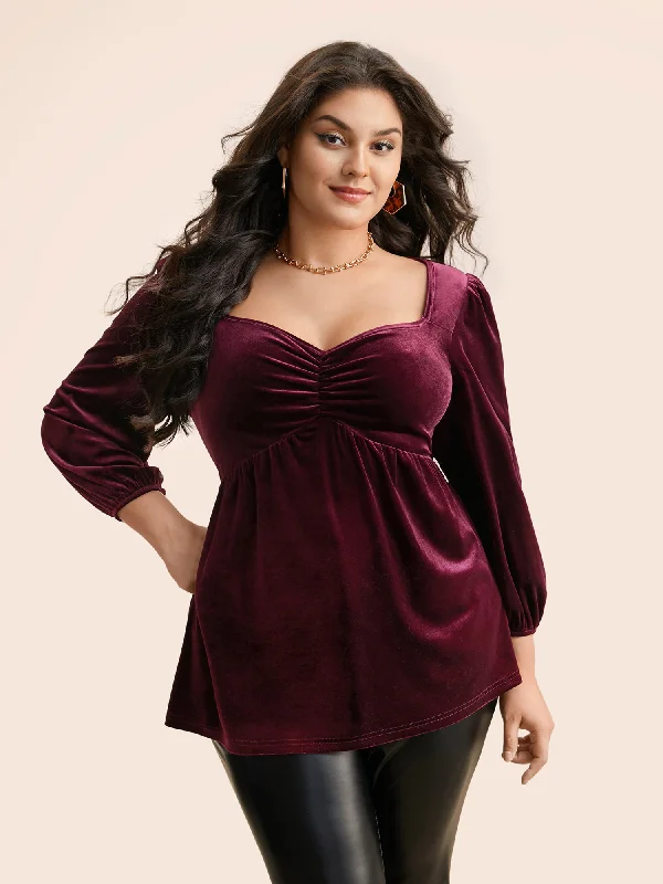 women's tops for those who appreciate subtle and muted tonesVelvet Heart Neckline Gathered Blouse