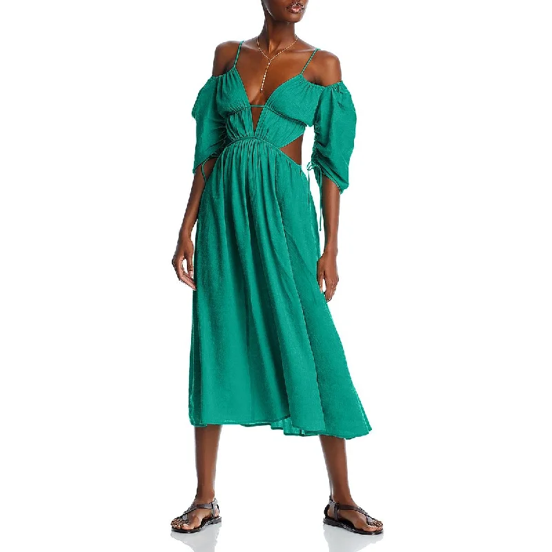 women's empire-line dressesCult Gaia Womens Charlize Linen Blend Cut-Out Midi Dress