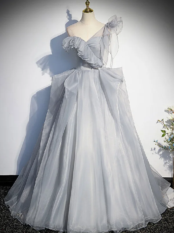 Elegant DressGray Sweetheart Tulle Long Prom Dress, Gray Evening Dress