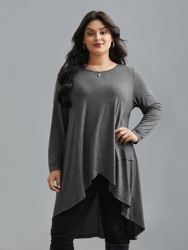 women's tops for those who want to wear versatile pieces that can be dressed up or downSolid Heather High Low Hem Top