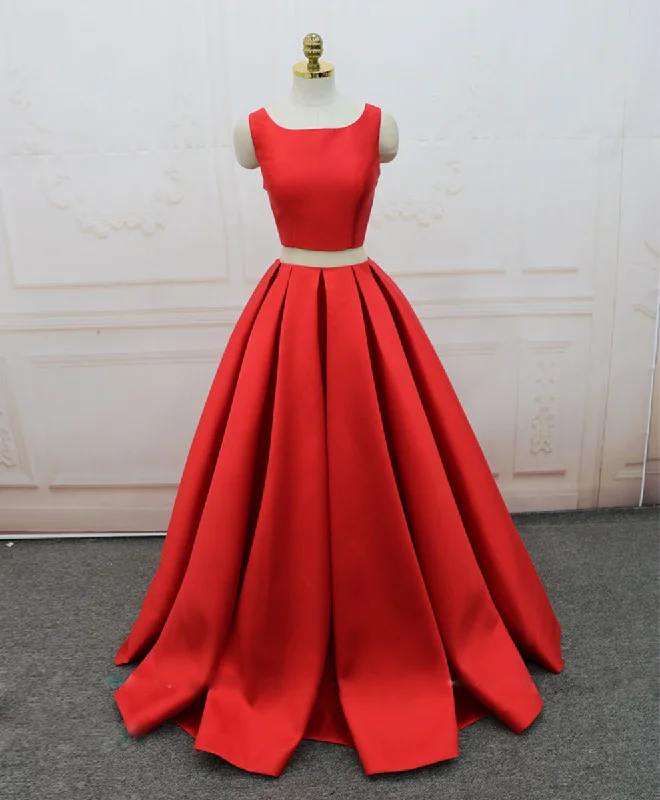 Elegant DressRed Satin Two Pieces Long Prom Dress Red Long Evening Dress