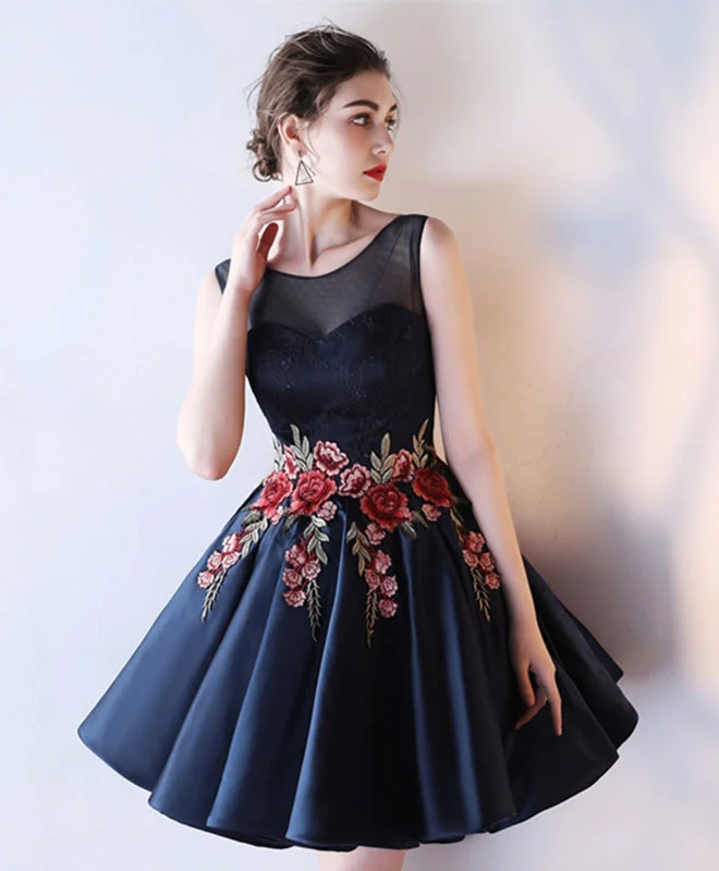 Velvet DressCute Round Neck Lace Short Prom Dress, Evening Dress