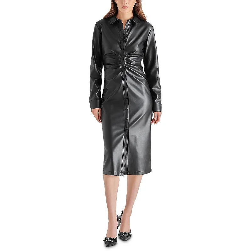 Bow-Tie DressSteve Madden Womens Mclain Faux Leather Midi Shirtdress