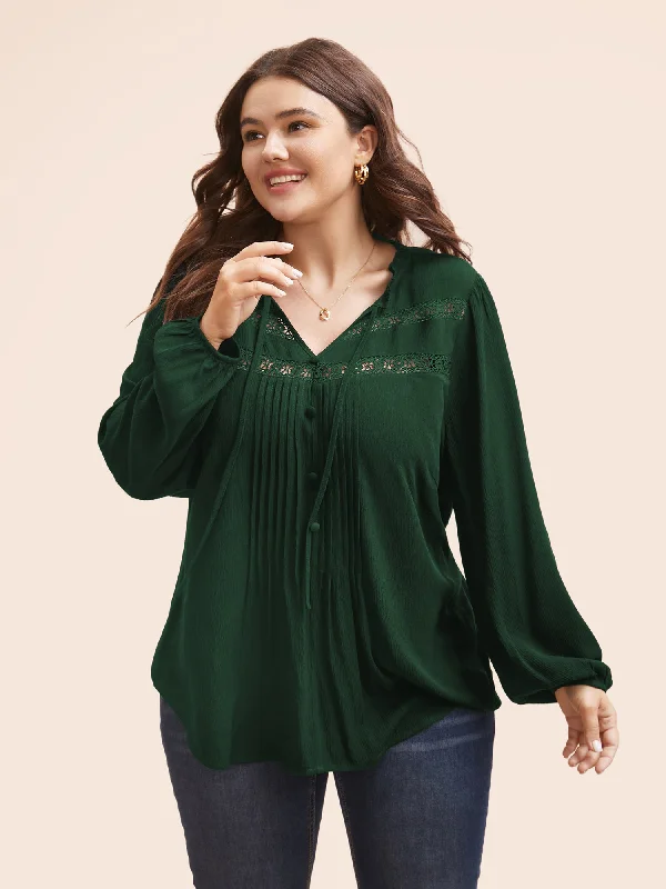 women's tops for those who believe in expressing their individuality through fashionLace Patchwork Pleated Ruffles Blouse