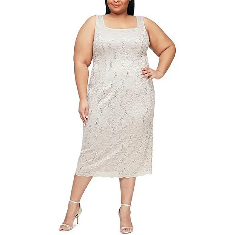 Satin DressSLNY Womens Plus Lace Midi Cocktail and Party Dress