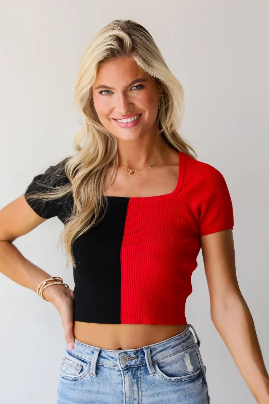 women's tops for those who appreciate subtle and muted tonesTailgate Time Color Block Crop Top