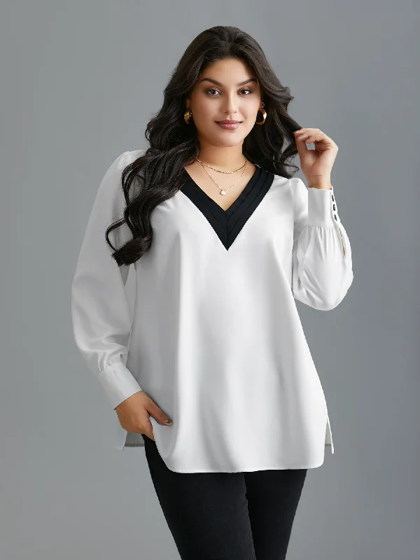 women's tops for those who want to make a bold fashion statement with their choice of topsV-Neck Patchwork Contrast Blouse