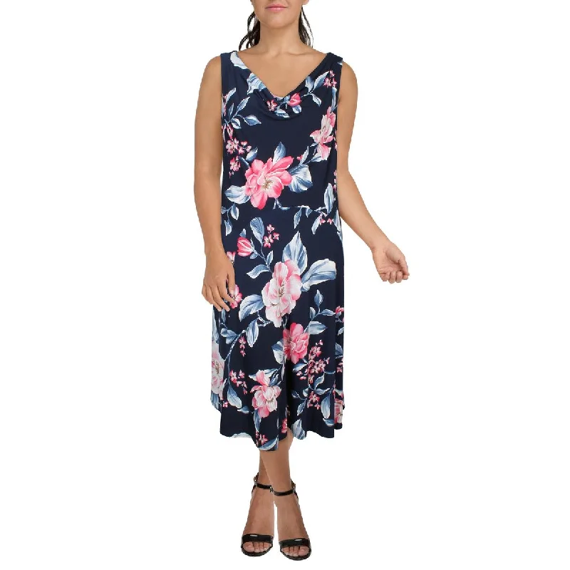 women's lightweight dressesSignature By Robbie Bee Womens Plus Floral Print Drape Neck Midi Dress