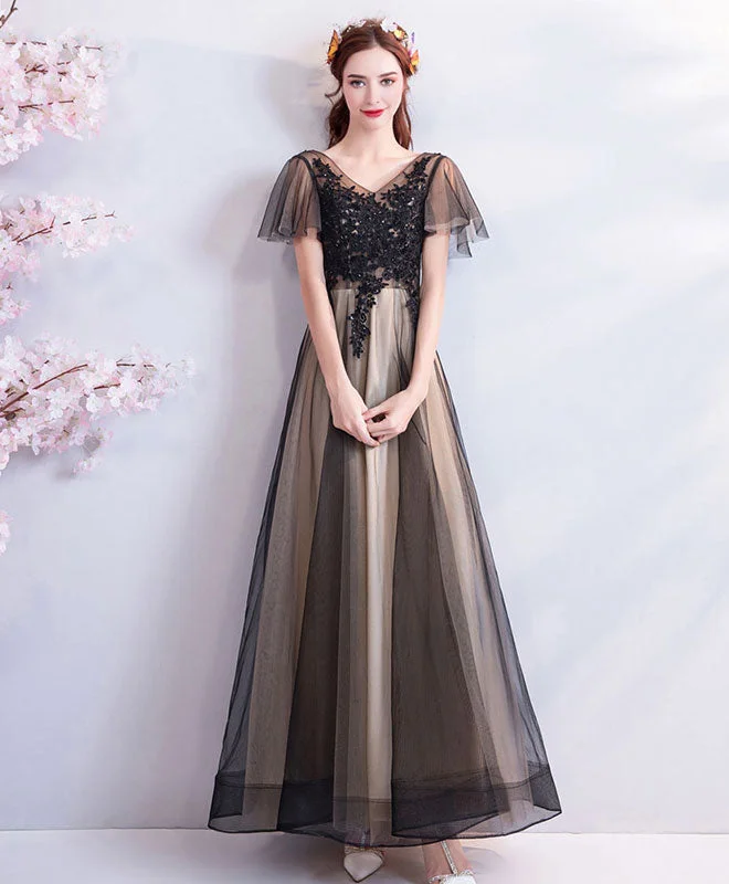 women's luxury dressesBlack Tulle Long Prom Dress, Black Tulle Evening Dress