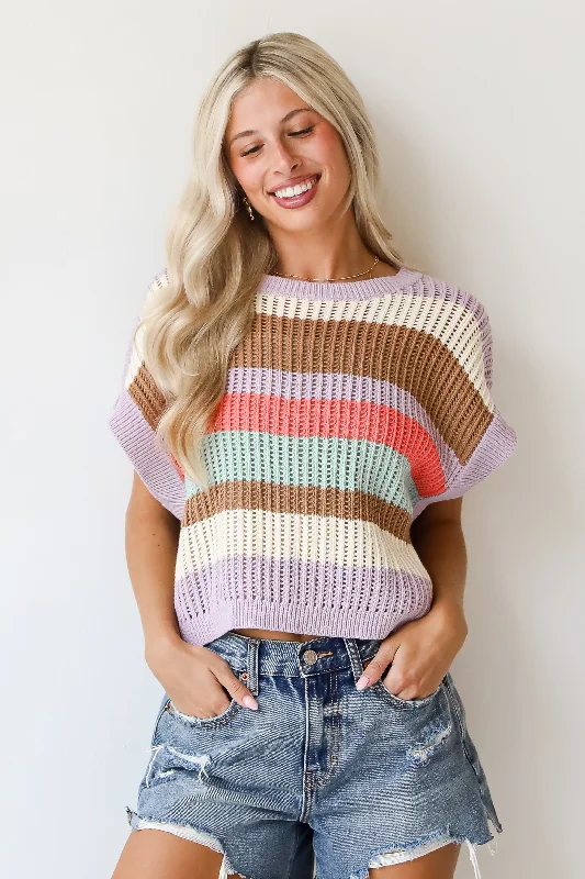 striped women's topsEasily Delightful Lilac Striped Sweater Top