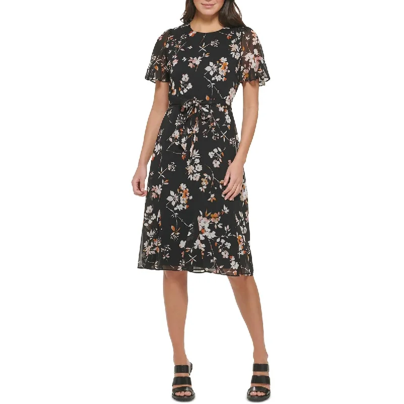 Bohemian DressDKNY Womens Midi Floral Print Fit & Flare Dress