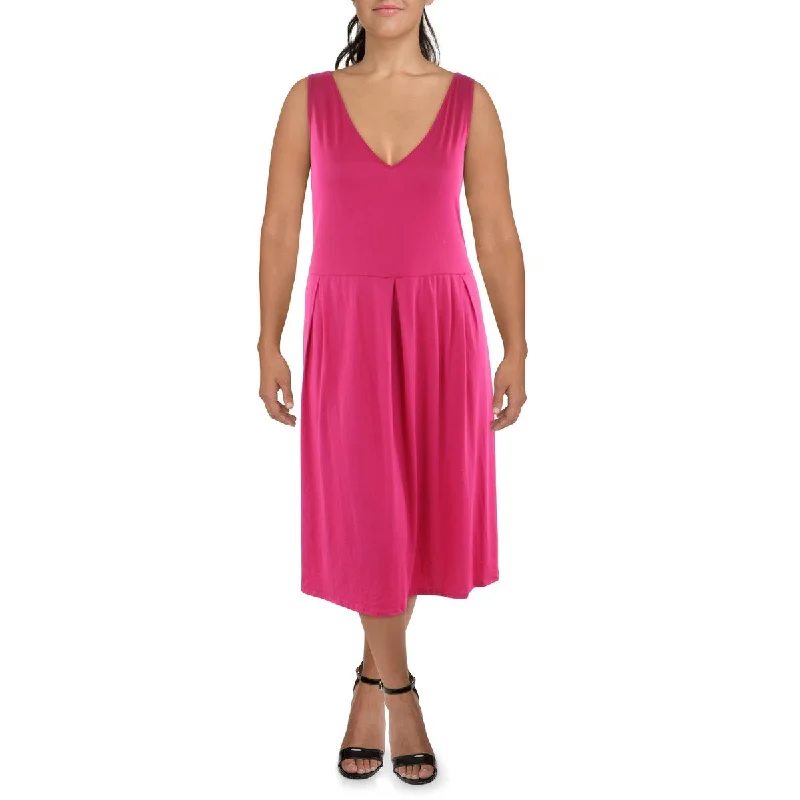 women's made-to-order dresses24seven Comfort Apparel Womens V-Neck Sleeveless Midi Dress