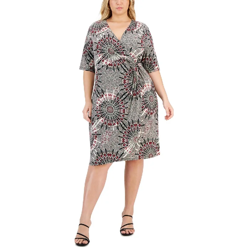 Tall Women DressConnected Apparel Womens Plus Midi Short Sleeve Wrap Dress