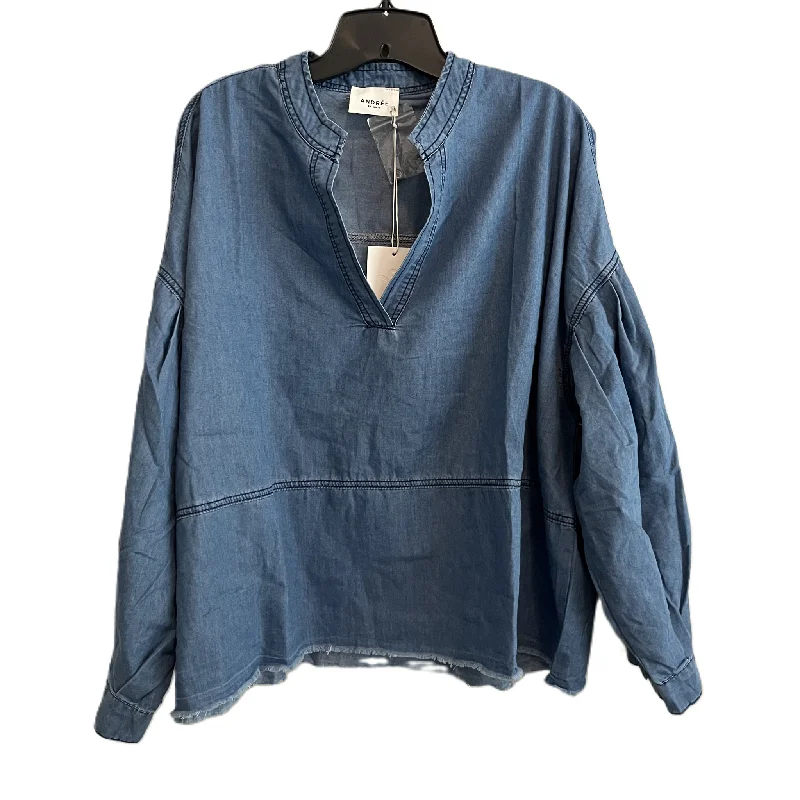 women's tops for casual FridaysTop Long Sleeve Basic By Andree By Unit In Blue, Size: S