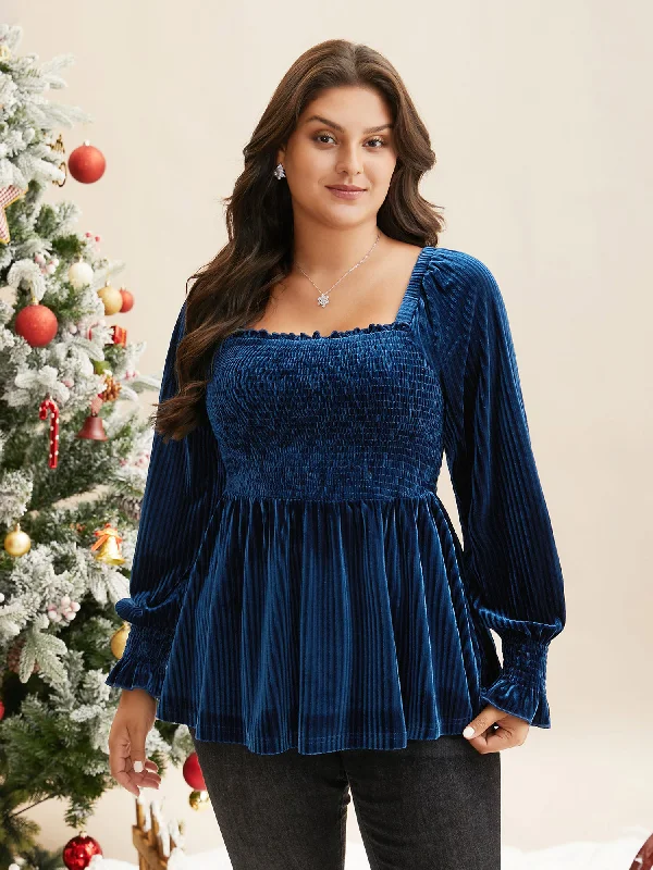 women's tops for cozy nights inVelvet Smocked Bodice Jersey Top