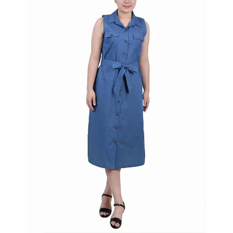 women's spaghetti strap dressesNY Collection Womens Petites Button Cotton Midi Dress