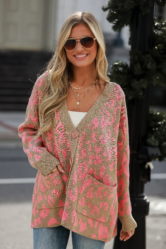 women's tops for those who want to stay updated with the latest fashion trendsFINAL SALE - Fierce Darling Pink Leopard Sweater Cardigan