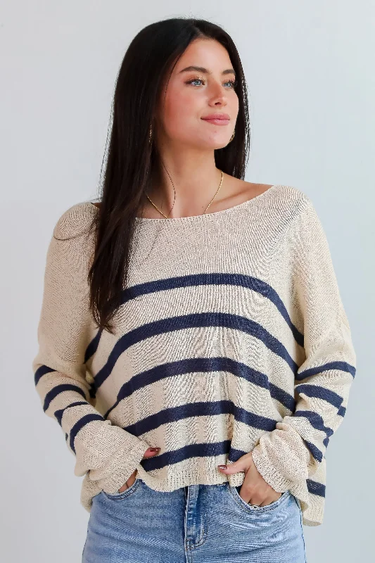 breathable women's tops for summerStylish Promise Striped Lightweight Knit Sweater