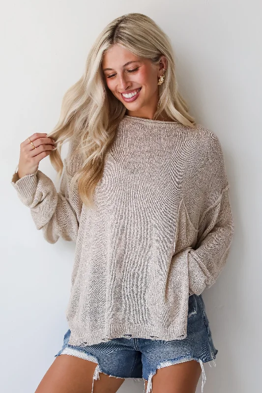 women's tops for bridal showers and baby showersUndeniably Comfy Taupe Lightweight Knit Sweater