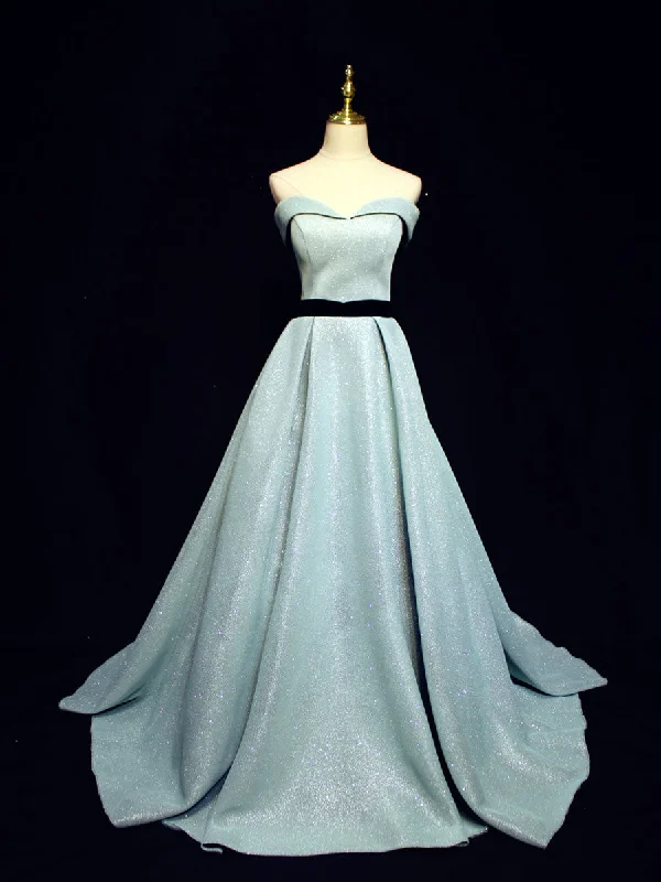 Backless DressLight Blue A line Long Prom  Dress, Blue  Formal Evening Dresses