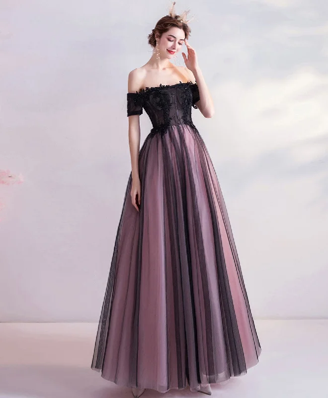 women's machine-washable dressesPurple Tulle Lace Off Shoulder Long Prom Dress, Purple Evening Dress