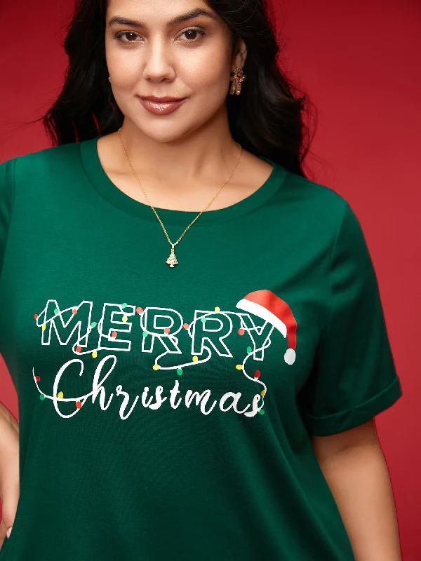 women's tops for relaxed weekendsFestive Print Half-Sleeves Tee