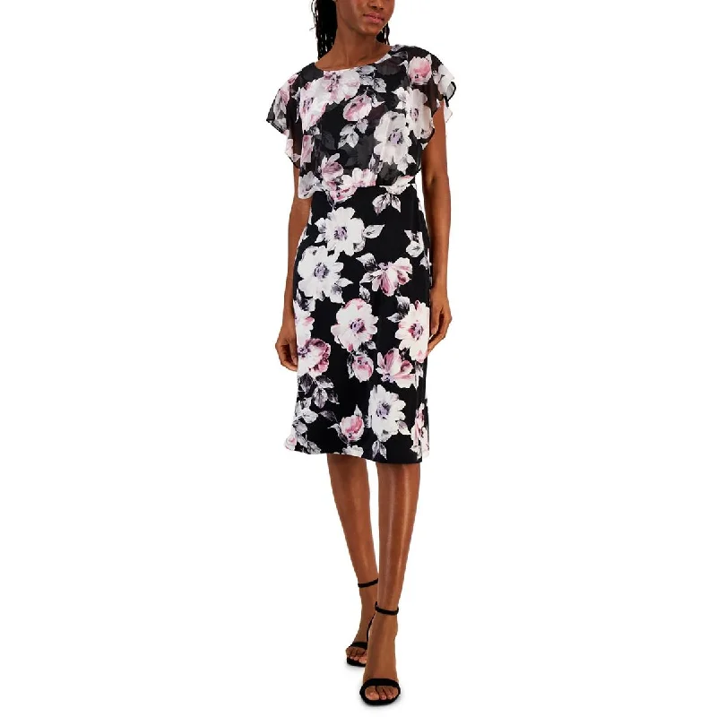 Petite DressConnected Apparel Womens Petites Floral Print Chiffon Midi Dress