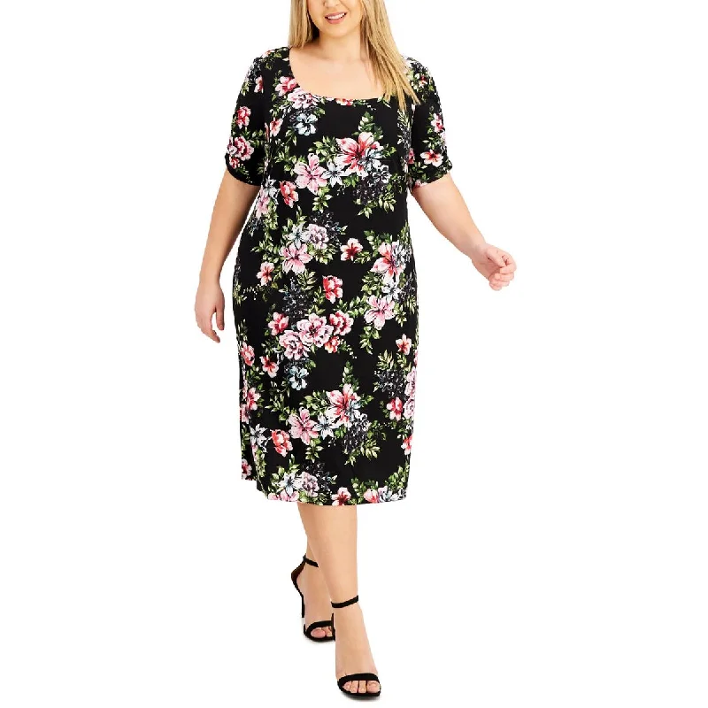 Casual DressConnected Apparel Womens Plus Floral Scoop Neck Midi Dress