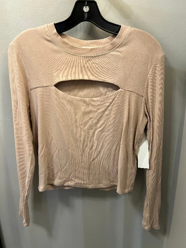 trendy women's topsTop Long Sleeve By Open Edit In Tan, Size: L