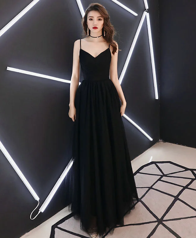 women's maximalist dressesSimple Sweetheart Black Tulle Long Prom Dress, Black Evening Dress