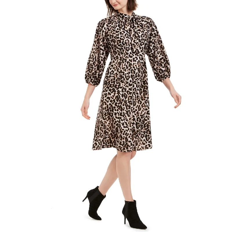 Beaded DressCalvin Klein Womens Bishop Sleeve Animal Print Midi Dress