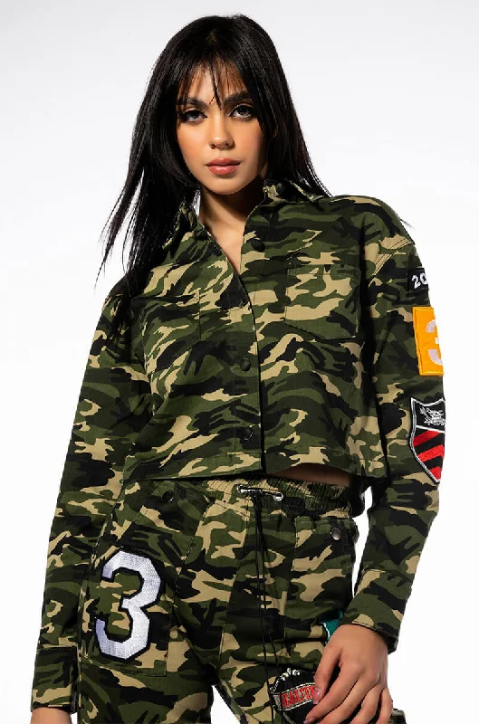 women's coats for city wearWHATEVER CAMO BOMBER JACKET