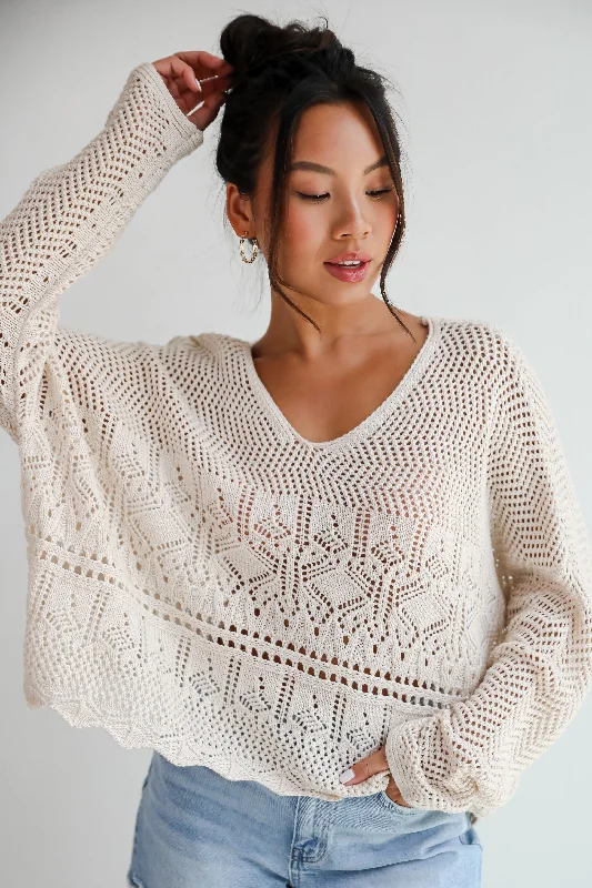 women's tops for those who love to mix and match prints and patternsLaidback Moments Natural Crochet Knit Top