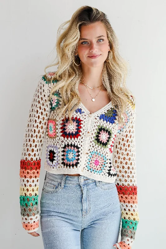 women's tops for those who want to create outfits that reflect their personal style and sense of fashionFINAL SALE - Vibrant Crush Ivory Crochet Knit Top