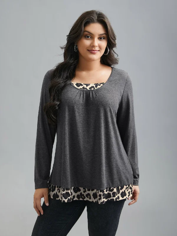 women's tops for those who love to experiment with fashion2-in-1 Leopard Print Spliced Knit Top