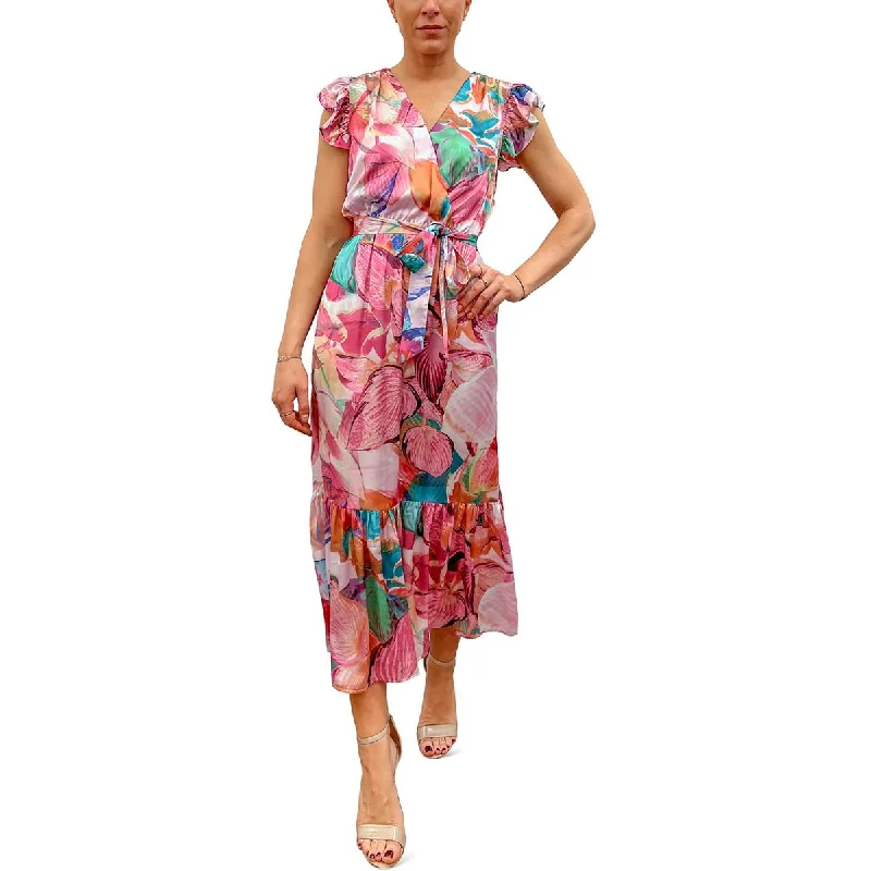 women's vintage dressesSam Edelman Womens Floral Faux Wrap Midi Dress